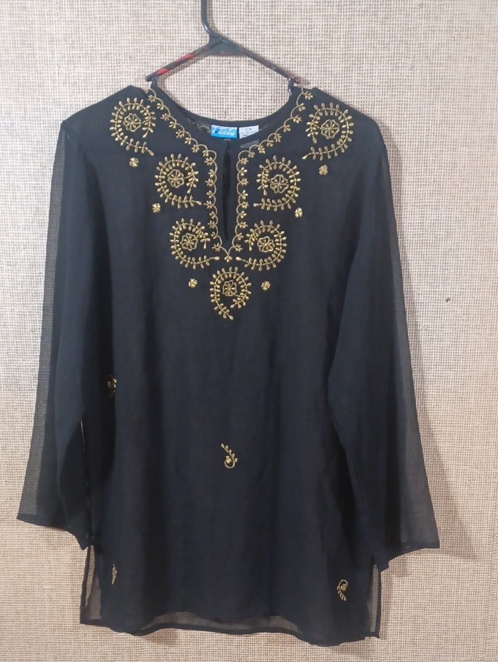 Black Tunic with Gold Embroidered Neckline - Women's Tunic Top